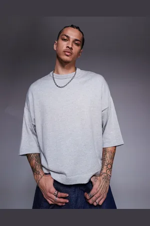 ASOS – Kastiges Oversize-T-Shirt in meliertem mit Rundhalsausschnitt