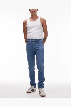 Topman – Eng geschnittene Stretch-Jeans in mittelblauer Waschung
