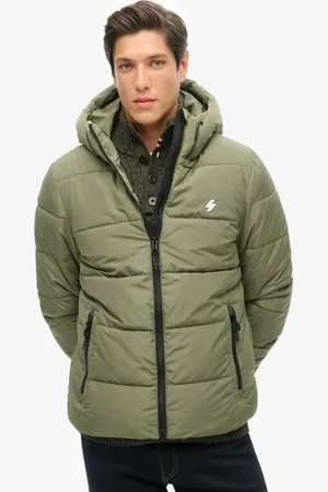 Superdry – Sportliche Steppjacke in gedecktem Olivgrün mit Kapuze