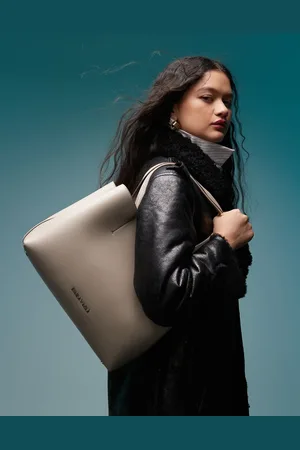 Bimba y Lola – Große Shopper-Tasche in Hellgrau aus Leder
