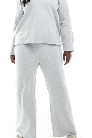 New Look New Look Curve – Weit geschnittene Strickhose in Hellgrau, Kombiteil