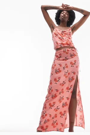 Topshop – Maxirock in mit Kirschblütenmuster und Schlitz, Kombiteil