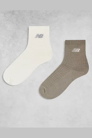 New Balance – 2er-Pack Knöchelsocken in Creme und Beige mit Waffelstruktur