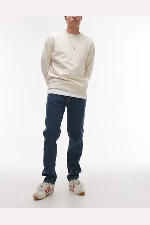 Topman – Schmal geschnittene Stretch-Jeans in mittelblauer Waschung