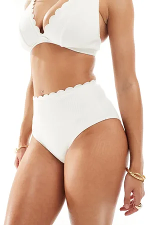 Peek & Beau – Fuller Bust – Bikinihose in mit Knitterstruktur, Muschelsaum und hohem Bund