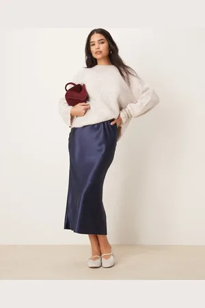 New Look – Satin-Midirock in mit Schrägschnitt