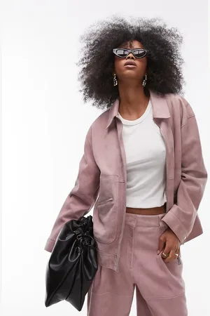 Topshop – Hochwertige Jacke aus echtem Wildleder in mit Nahtdetail, Kombiteil