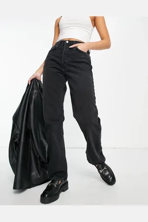 Topshop – Gerade geschnittene Dad-Jeans in verwaschenem mit mittelhohem Bund