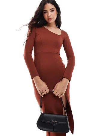 Closet – Bleistift-Midikleid in Rost mit asymmetrischem Detail