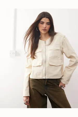 Monki – Utility-Jacke in Beige mit abnehmbaren Reißverschlussärmeln
