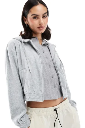 Stradivarius – Jacke aus Velours in Hellgrau mit Reißverschluss