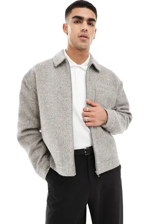 ASOS Oversized wool look harrington jacket with herringbone in grey