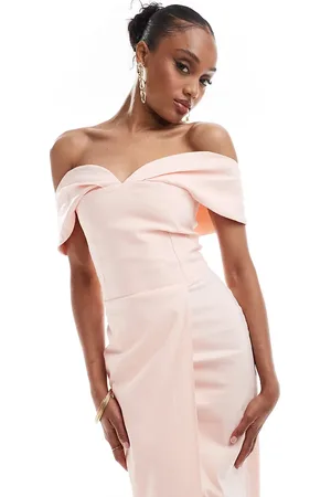 Vesper Tall – Trägerloses Midaxi-Wickelkleid in Babyrosa mit Herzausschnitt