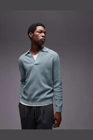 MANGO – Gestrickter Polo-Pullover in Blassgrün