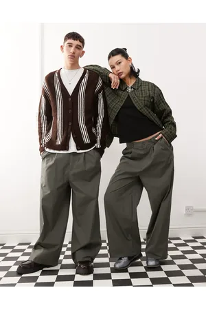 Reclaimed – Weite Unisex-Hose in Grau mit Bundfalte vorne