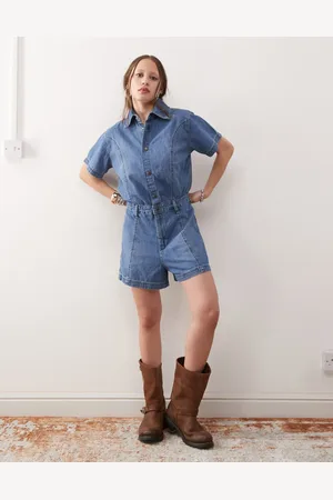 Wrangler – Jeans-Playsuit in Mittelblau
