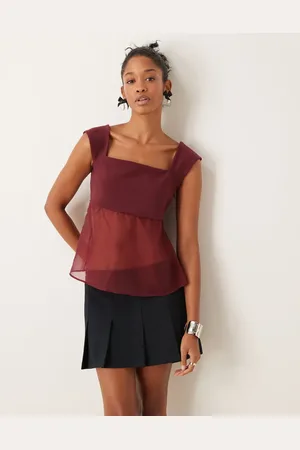 Abercrombie & Fitch – Transparentes Babydoll-Camisole in Burgunderrot