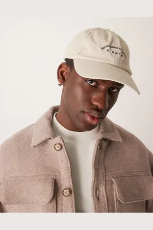Abercrombie & Fitch – Twill-Baseballkappe in Cremeweiß mit Logo und abgesetztem Schirm