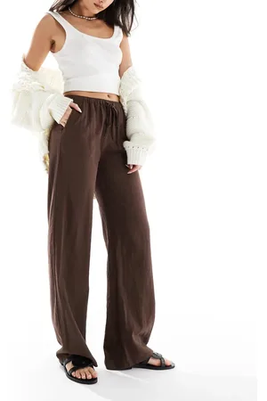 Pull&Bear – Leinenhose in mit hohem Bund