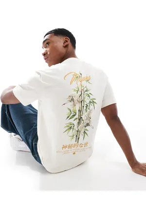 River Island – Naha – T-Shirt in Ecru mit Kranich-Rückenprint