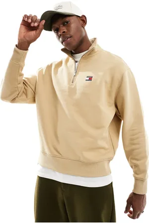 Tommy Hilfiger – Sweatshirt in Hellbraun mit kurzem Reißverschluss