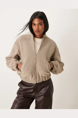 New Look – Strukturierte Oversize-Bomberjacke in Nerzbraun