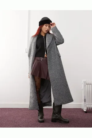 Monki – Langer zweireihiger Mantel aus strukturiertem Material in