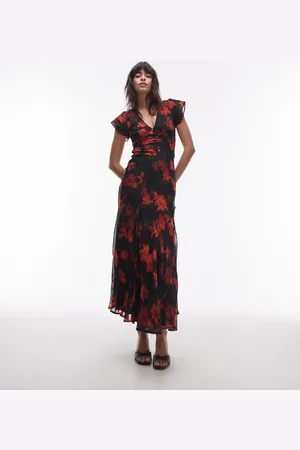 Topshop – Maxikleid für besondere Anlässe in geblümt mit Schnürung am Rücken