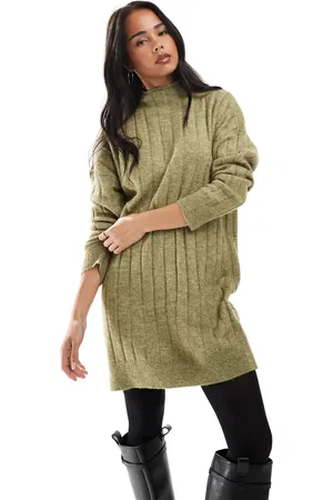 VERO MODA – Geripptes Mini-Strickkleid in meliert mit Oversize-Passform