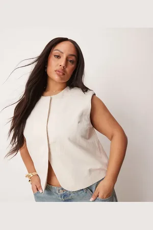 ASOS Curve – Kastige Weste in Steinbeige mit offenem Schnitt