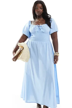 Esmée Esmée Curve – Exclusive – Maxi-Strandkleid in mit Puffärmeln und Bindebändern vorn