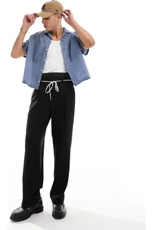 ASOS – Elegante Hose in Anthrazit mit weitem Bein und doppeltem Bunddetail