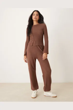 ASOS – Superweiche Jogginghose in Schokobraun meliert mit niedrigem Bund und Bündchen, Kombiteil