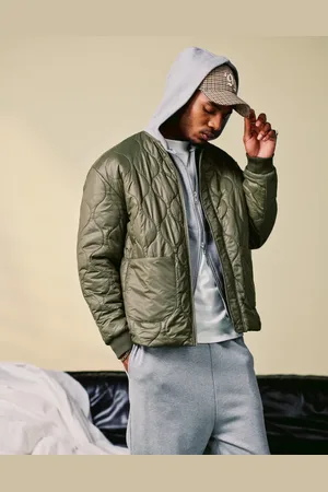 ASOS – Gefütterte Oversize-Jacke in Khaki mit Steppmuster