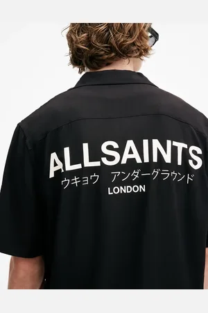 AllSaints – Underground – Kurzärmliges Hemd in Tiefschwarz/Ecru