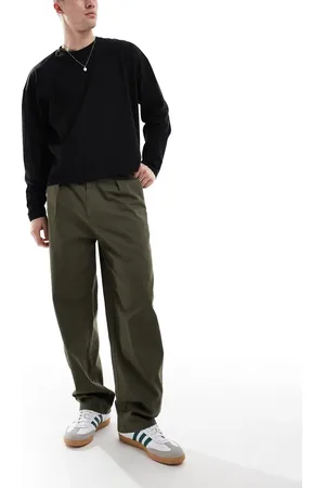Only & Sons – Weit geschnittene Hose in Khaki mit Bundfalten