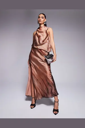 ASOS – Hochgeschlossenes, drapiertes Maxikleid mit abstraktem Print