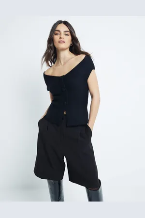 River Island – Schulterfreies Strickoberteil in