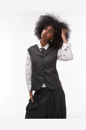 ASOS – Elegante Weste in Anthrazit mit Stehkragen und Nadelstreifen