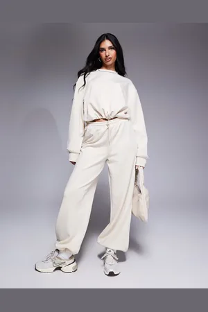 ASOS – Jogginghose aus Scuba-Stoff in Ecru mit Bungee-Kordel