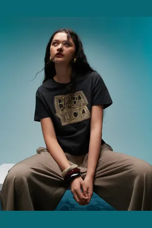Bimba y Lola – Kastiges T-Shirt in verwaschenem mit Logo-Stickerei