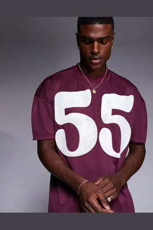 ASOS – Oversize-T-Shirt aus Netzstoff in Burgunderrot mit überschnittenen Schultern und Sportgrafik