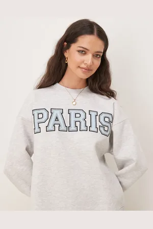 Gina Tricot – Paris – Oversize-Sweatshirt in Hellgrau meliert mit Logo