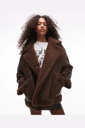Topshop – Car-Coat in Schokoladenbraun mit Oversize-Schnitt