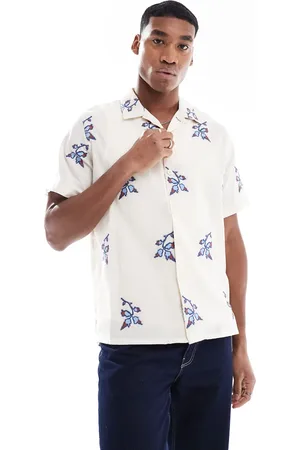 Paul Smith – Kurzärmliges Hemd in Wollweiß mit Blumenstickerei