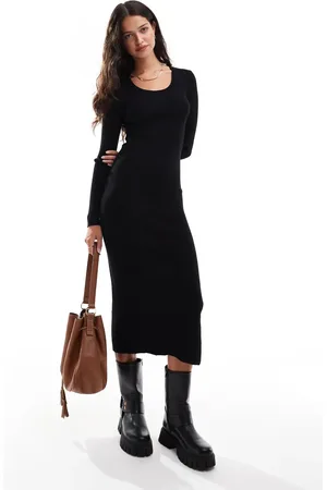 Pieces® – Hochwertiges, langärmliges Maxikleid in mit Rippenstruktur