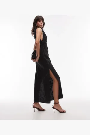 Topshop – Jacquard-Maxikleid in mit U-Boot-Ausschnitt und geraffter Seite