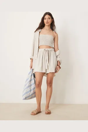 ASOS – Isabel – Mix and Match – Strandshorts aus Leinenmix in Natur