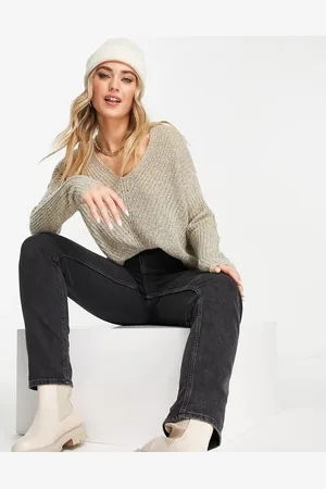 JDY – Leichter Pullover mit V-Ausschnitt in Beige