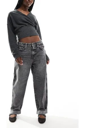 Pull&Bear – Barrel-Jeans in verwaschenem mit mittelhohem Bund